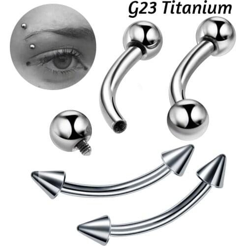 1Pc G23 Titanium 16G 3/4mm Ball Cone Eyebrow Piercing Stainless Steel Curved Barbell Helix Rook Earring Body Piercing Jewelry