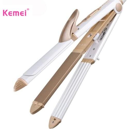 KeMei 3 In 1 Hair Curling Iron EU Plug Electric Hair Straightener Multifunction corrugated Iron Corn Plate Heated Roller
