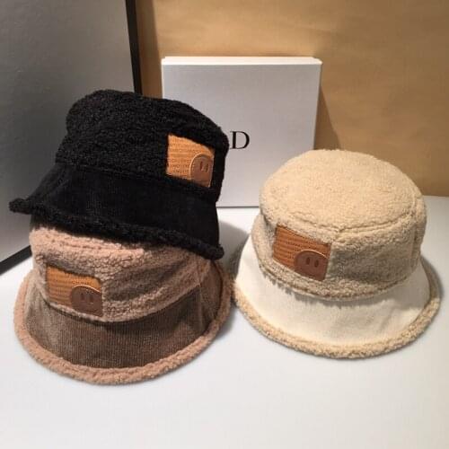 Unisex Harajuku Fisherman Hat Graffiti Letters Female Mens Fishing Panama Hat Autumn Winter Lamb Wool And Leather Corduroy Caps