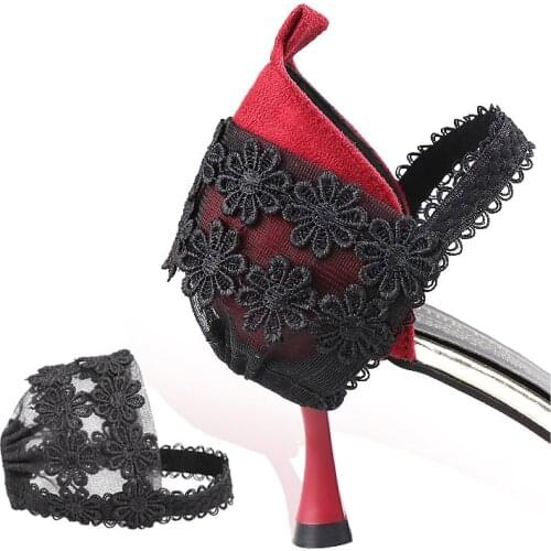 2PCS Women Lady Lace Sunflower High-Heeled Beam Shoelaces for Wedding Adjustable Lady Lace Elastic Shoes Laces No Tie Heel Fi