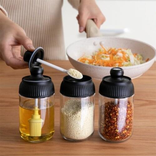 Glass Seasoning Bottle Kitchen Seasoning Box Sealed Moisture-Proof Jar Oil Brush Honey Food Storage Container Kitchen Supplies