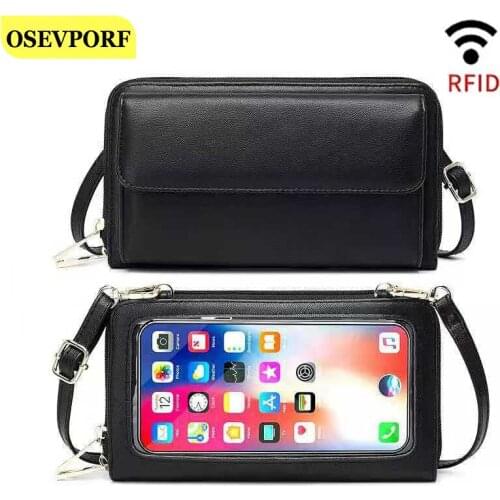 Universal Mobile Phone Bag Transparent Touch Screen Small Handbag Rfid Smart Long Wallet Credit Card Holder Pink Black Wristband