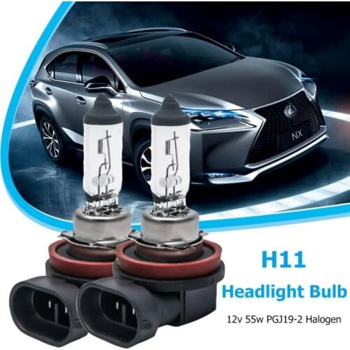 1 Pair 55W 12V Universal Clear Main Front Car Headlights Dip Beam Lamp H11 Fog Halogen Bulb