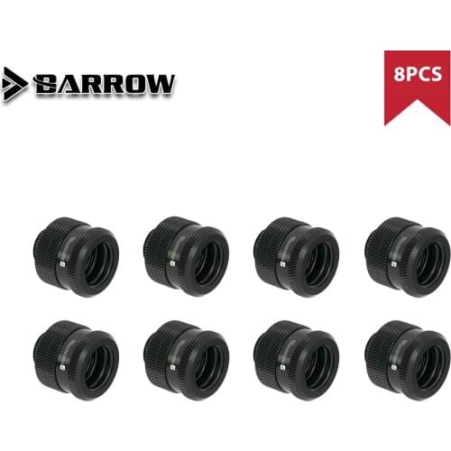 Barrow 8pcs, Hard Pipe Compression Fitting, G1/4'' OD12mm 14mm 16mm Connection Hand Tighten, Black/White/Silver/Gold