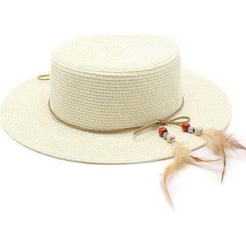 Ladies Sun Fedora Hats Panama Hats for Women Men Feather Decoration Visors Hats Outdoor Beach Straw Hats Khaki White Party Hat
