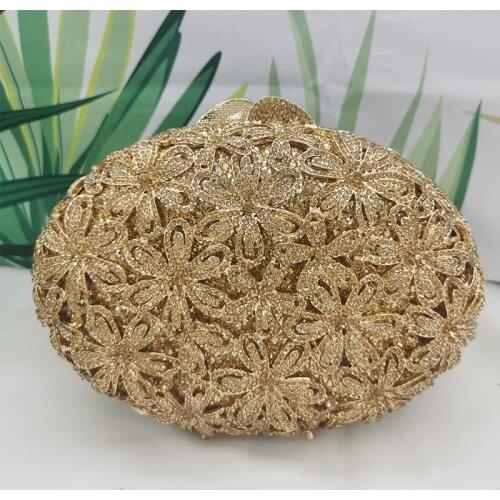 WHTUOHENG Gold Flower Diamond Phone Shoulder Handbag Luxury Elegant Lady Crystal Evening Bag Free Shipping Women Money Clutches