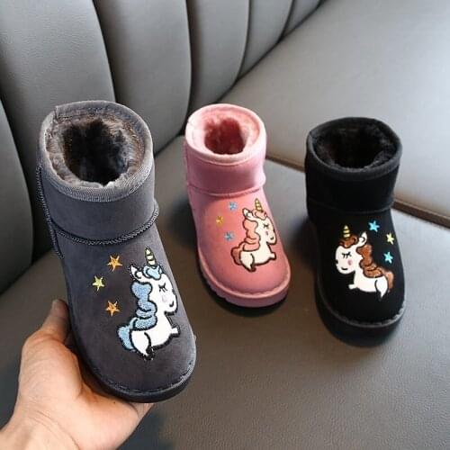 5-8 years Fashion Unicorn Ankle Casual Shoes Little Girls Boots Kids Boots Warm Fur Animal New Warm Snow Boots Size 25-30