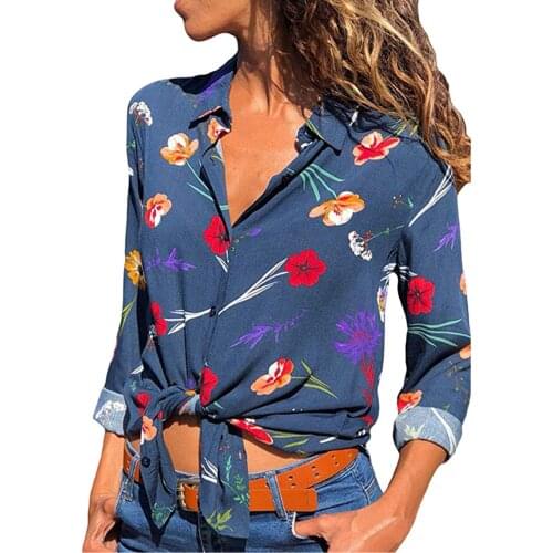 Womens Tops And Blouses Women Flower Printed Long Sleeve Shirt Chiffon Button Breathable Blouse Top Blusas Mujer De Moda 2021