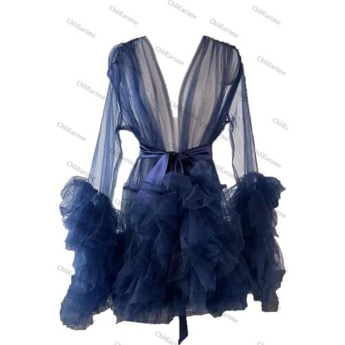 Ladies' short see-through see-through tulle robe and fluffy pregnancy shooting