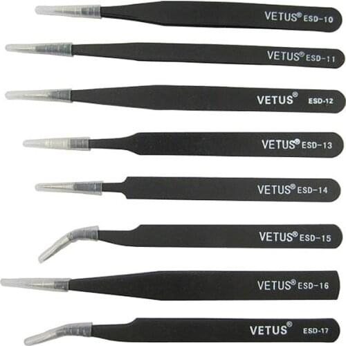 8pcs/lot VETUS ESD 10 to 17 stainless steel anti-static tweezers SMD rework soldering hand tools
