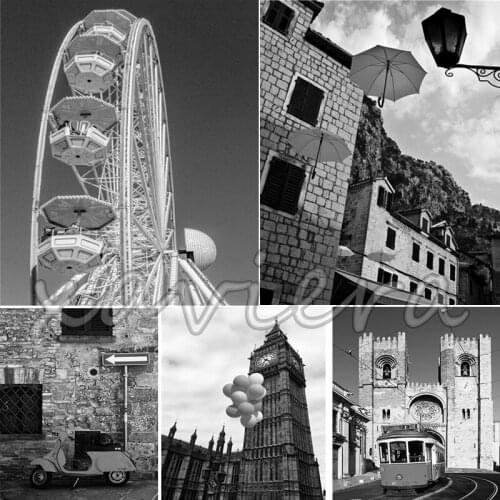 5D DIY Diamond Painting British Street Scenery Cross Stitch Kit Black and White Picture Embroidery Home Decor Living Room Crafts