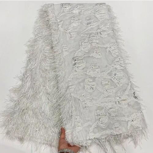White African Jacquard Lace Fabric Brocade Material Fringing Organza Mesh French Tulle Net Nigerian Cloth For Bride Dress POZ42