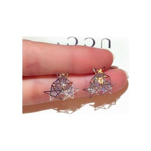 BrillianKorean Fashion Jewelry Cute 3 Star Female Earrings Zircon Earrings Wedding Party Bling Jewelry Gift