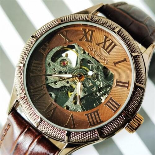 Forsining Skeleton Watch Transparent Roman Number Watches Men Luxury Mechanical Watches For Men Big Face Steampunk Wristwatches