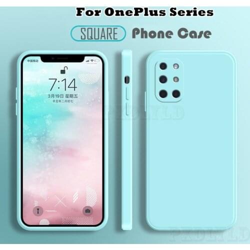 Classic Square Frame Liquid Silicone Phone Case For OnePlus 8T 8 7 7T Pro Case oneplus 9 Pro 9R Candy Color Soft Protecive Cover