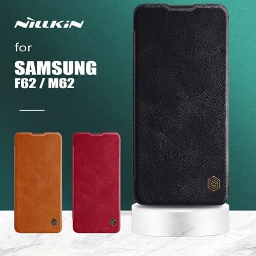 Nillkin for Samsung Galaxy F62 M62 Case Qin Flip PU Leather Case Ultra-Thin Wallet Card Slot Phone Case for Samsung M62 F62 Case