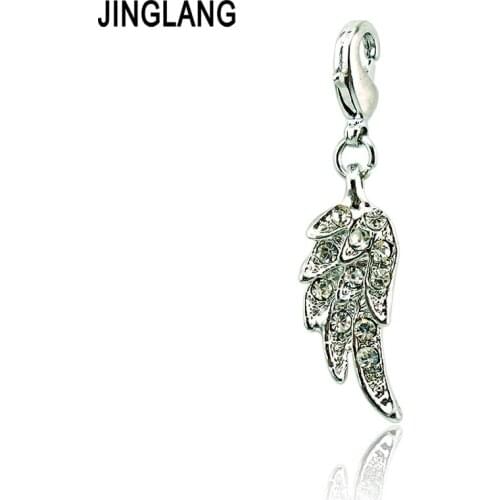 JINGLANG Wholesale Price High Quality Silver Crystal Wing Pendant Lobster Clasp Charms for Bracelet/Necklace Accessories