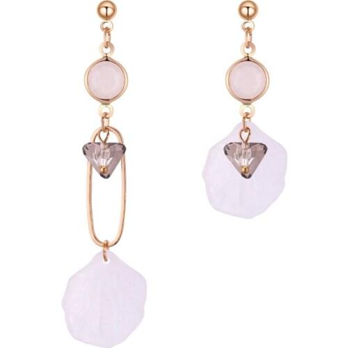 Korean hot style handmade earring sweet acrylic flower petal irregular crystal earrings long style