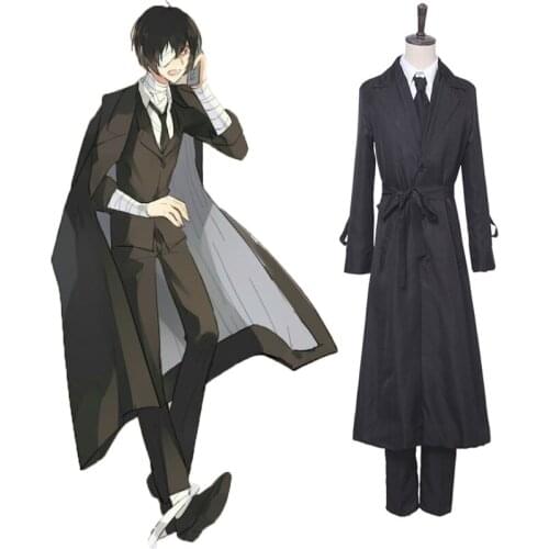 Anime Bungo Stray Dogs Cosplay Costume Osamu Dazai Black Uniform Windbreaker Cosplay Costumes Halloween Carnival Party Literary