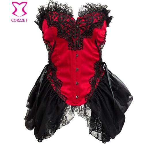 Red/Black Victorian Lace Skirted Bustier Sexy Lingerie Plus Size Corset Gothic Clothing Corselet Overbust Corsets and Bustiers