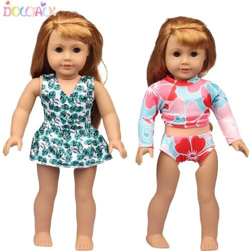 Doll Baby Clothes Heart Leaves One-piece Swimsuit+Skirt Set Fit 18 Inch American&43 CM New Born Baby Girl Our Generation Doll
