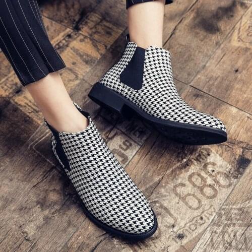 Mens Boots Custom Houndstooth High-top Men Plus Size 40-48 Fashion Brand British Retro Comfortable 2021 Walking Boots for Men