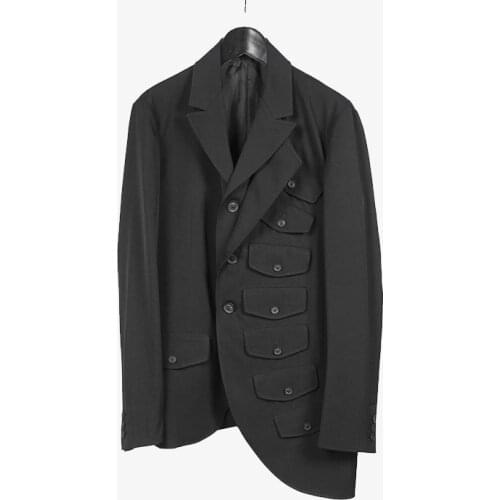 Irregular multi-pocket deconstruction casual mens suit asymmetrical loose original designer brand