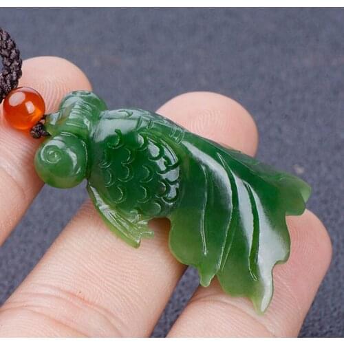 Natural 7A green jade pendant hand-carved fish jade pendants brand men women jadeite jade jewelry jade necklace women
