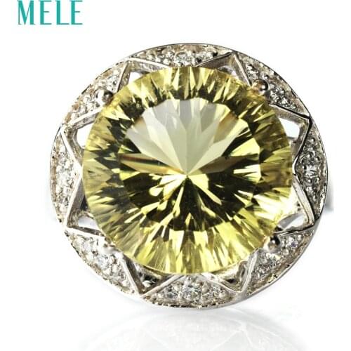 Natural smoky quarts and lemon quarts silver ring, flower cutting beautiful and special , round 13mm*13mm, amazing cutting