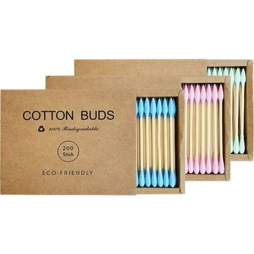 New 200pcs/box Double Head Bamboo Cotton Buds Adults Makeup Cotton Swab Wood Sticks Nose Ears Cleaning Beauty Health Care Tool