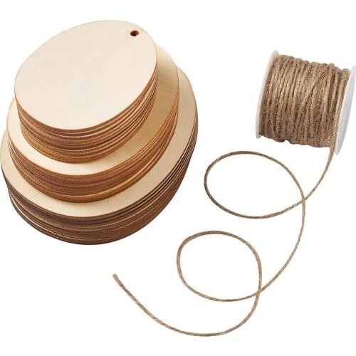 New 30Pcs Wooden Easter Eggs Oval Pendant DIY Crafts with Hemp Cord Twine String for Home/Tree/Door Decoration