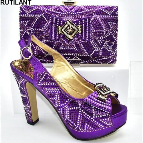 New Italian Shoes with Matching Bags for Wedding Italy Summer Shoes Big Size African Shoe and Bag Set Decorated with Rhinestone