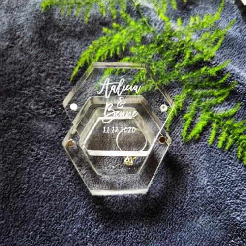 Personalized Hexagon Transparent Ring Box Wedding Engagement custom Ring Carrying Box Acrylic Ring Holder Wedding Gift