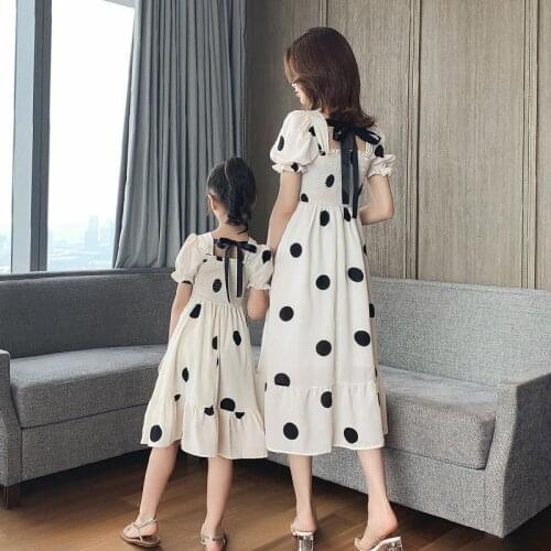 New Mother and Daughter Dresses Family Matching Outfits Women Girls Dot Clothes Mommy and Me Backless Beach Party Dress
