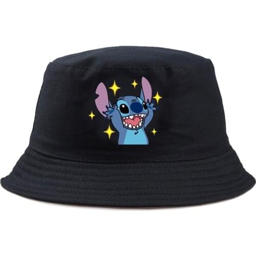 Disney Stitch Lilo Casual Panama For Man Women Child Bucket Hat Outdoor Graphic Cartoon Fishing Hat Reversible Summer Cotton