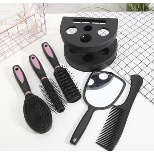 New 5x Professional Salon Hair Brush Comb Set Mirror & Stand Holder Pack