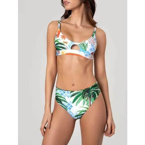 Sexy Bikinis Set Leaf Print Hollow Swimsuit Chic Fashion Casual Tank Swimwear for Women Femme Brazilian Bikini Bandeau Biquini