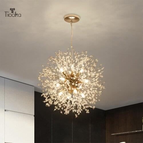 Kobuc Nordic Dandelion Crystal Chandelier Light LED G9 Cristal Bursts Globe Pendant Hanging Lamp for Living Room Bedroom Home