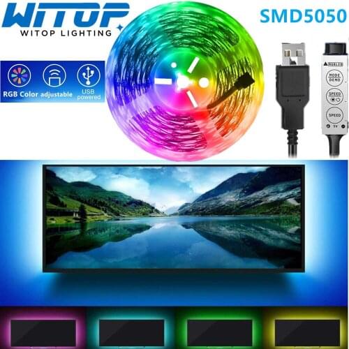 LED Strip Lights RGB 5050 SMD Flexible Ribbon 5M Tape Diode DC5V Desk Screen TV Background Lighting With USB 3 Key Controller