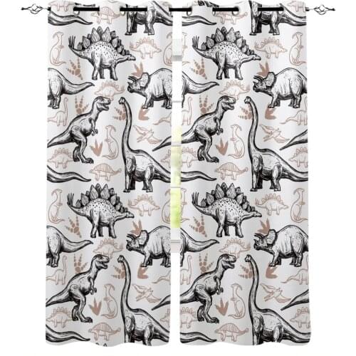 Hand-Drawn Sketch Cartoon Dinosaur Blackout Curtain Living Room Window Curtain Childrens Blackout Curtains for The Bedroom