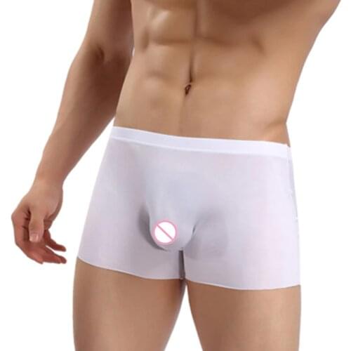 Sexy Men Ice Silk Shiny Transparen Boxer Seamless Smooth Breathable U Convex Pouch Boxer Underwear Gay Wear Low Rise G-string F7