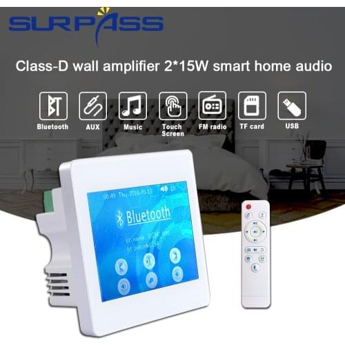 Bluetooth Class-D Amplifier Mini Home Theater Touch Screen In Wall Sound Amplifier Fm 15W PA System Equipment for Home Hotel Use