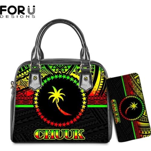 FORUDESIGNS Bags for Women Micronesian Reggae Color Chuuk Print Casual Ladies Pu Leather Tote Handbag And Purses Large Clutch