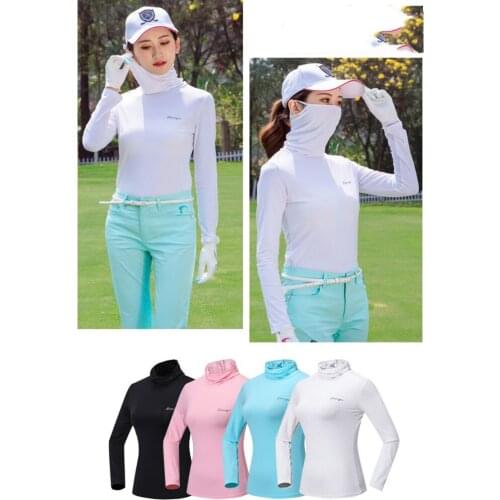 Women Golf T-shirt Shirts Tops with Long Sleeve Mask for Summer Pink