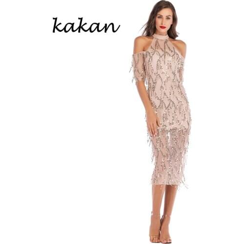 Kakan 2019 new womens tassel sequin dress sexy club party dress hollow strapless sexy dress