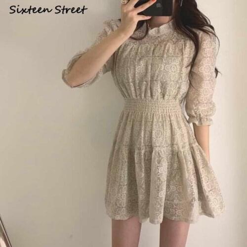 Dresses for Women Chic Retro Elegant Lace Short Sleeve Dress Vestido De Mujer Korean Fashion Clothing Elegant Y2k Aesthetic 2021