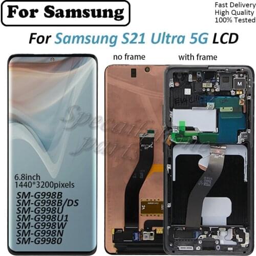 For Samsung Galaxy S21 Ultra 5G LCD Display with Touch Panel Digitizer For Samsung S21 ultra SM-G998B/DS G998U G998W LCD+Frame
