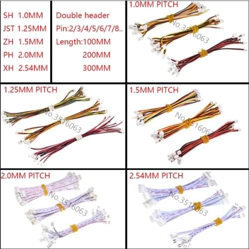 10PCS 1.0 1.25 1.5 2.0 2.54 SH/JST/ZH/PH/XH 1.0MM 1.25MM 1.5MM 2.0MM 2.54MM double female plug connector with wire 2/3/4/5P Pin