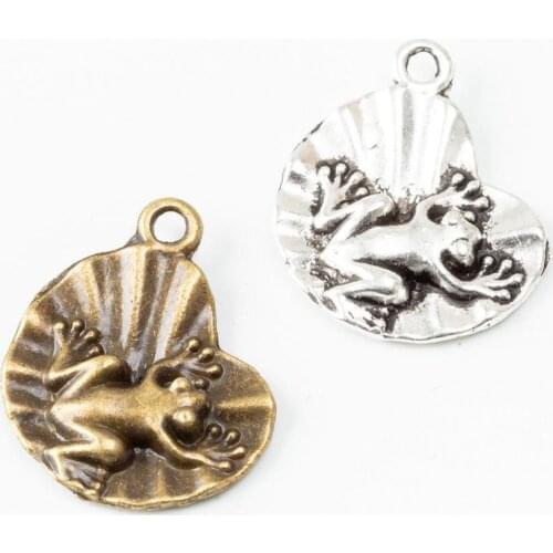 100pcs 21*18MM Vintage bronze silver color lotus leaf frog charms metal pendant for bracelet earring necklace diy jewelry