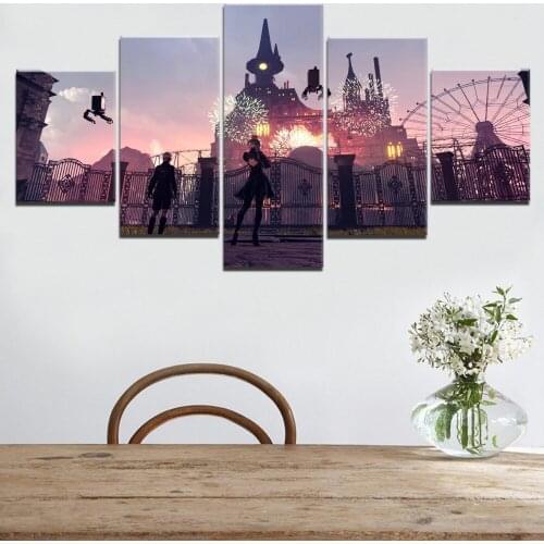 5 Pieces Game NieR Automata YoRHa And 9S Poster HD Print Wall Art Decor Modular Picture Canvas Amusement Park Fireworks Painting